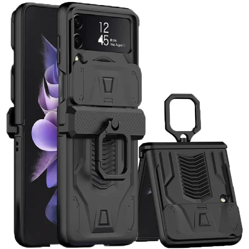 Foldable Phone Protective Cover with Magnetic Kickstand Ring for Samsung Galaxy Z Flip 4 & Z Flip 3 – Dual-Layer Shockproof Design | Thomler
