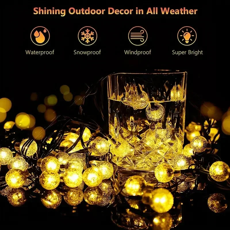 Outdoor Globe String Lights Solar Powered Weather Resistant Patio Decor 8 Flashing Modes Yard Party Holiday Ambient Lighting for Gardens | Thomler
