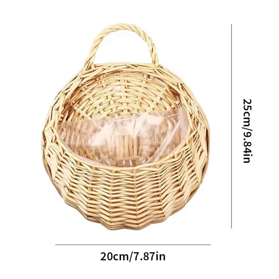 Wall Planter Basket Rattan 30.0 cm Natural Indoor Outdoor Hanging Flower Pot Holder Garden Balcony Decor | Thomler
