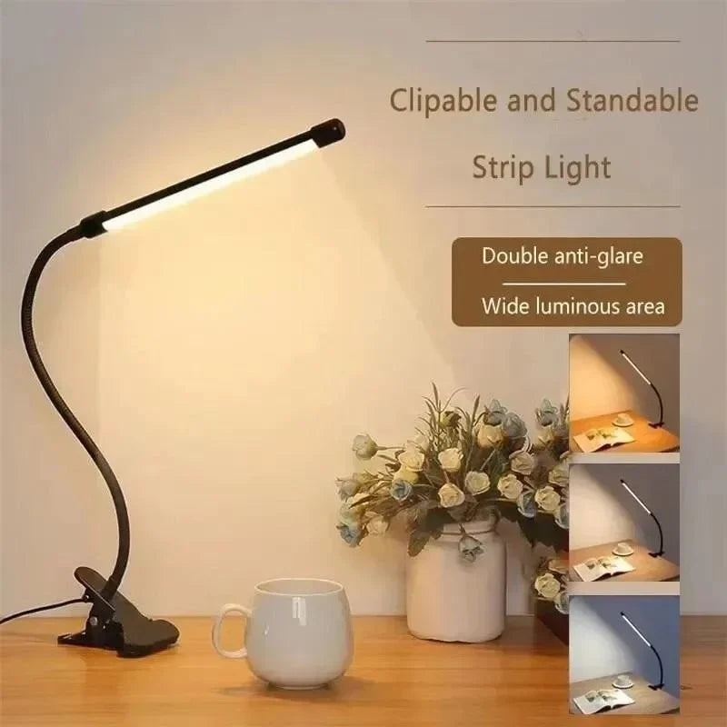 USB Clip-On Desk Lamp with Adjustable Gooseneck – 3 Light Modes & Dimmer – Eye-Safe Reading Light for Workspace, Nightstand & Study | Thomler