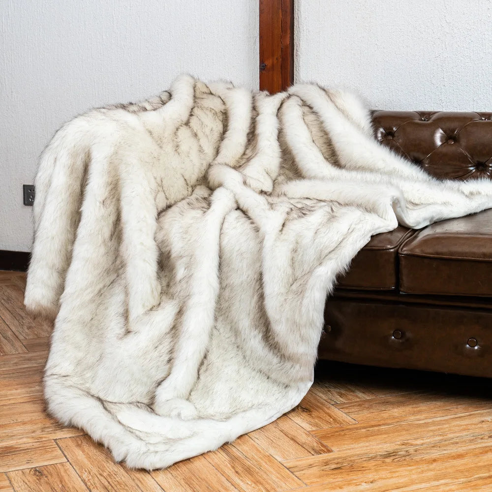 Throw Blanket Faux Fur 80 in x 60 in Luxury Living Room Sofa Bed Decorative Cozy Throw | Thomler