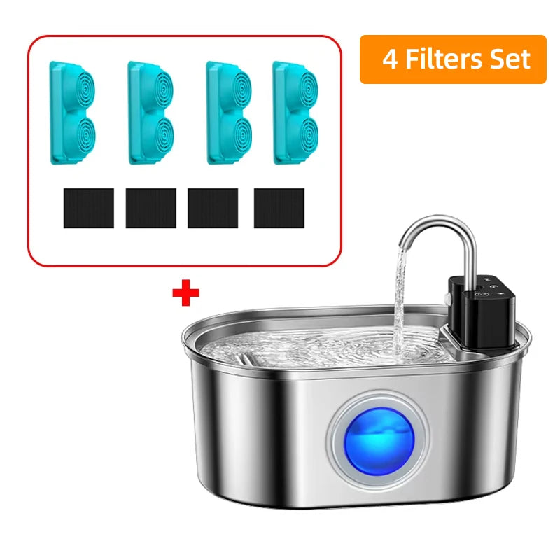 Rechargeable Motion-Sensing Pet Drinking Fountain – Stainless Steel Bowl with Filter System for Cats & Dogs – 3.2L Capacity – 4000mAh | Thomler