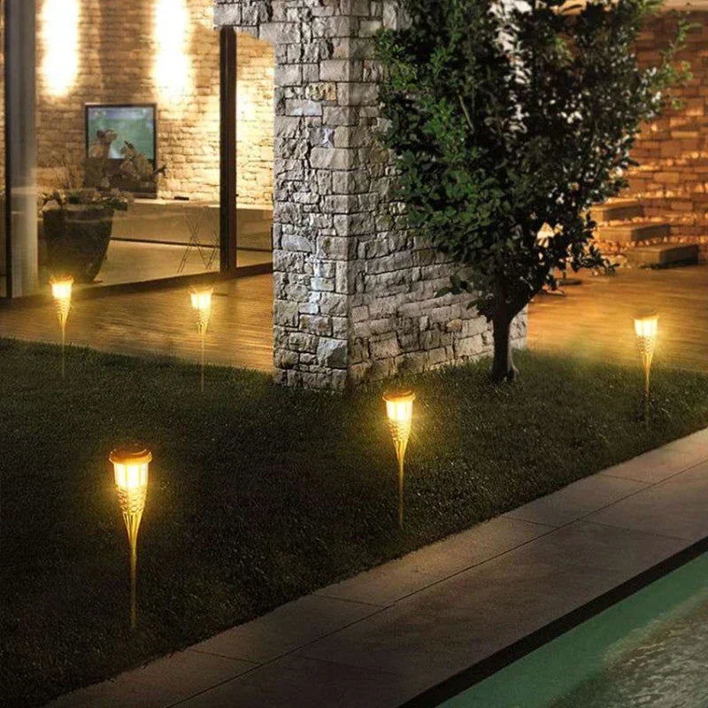 Flickering Flame Solar Garden Torches - Outdoor Pathway Lights with Realistic Fire Effect - 5-Pack Weather-Resistant Solar Torches | Thomler