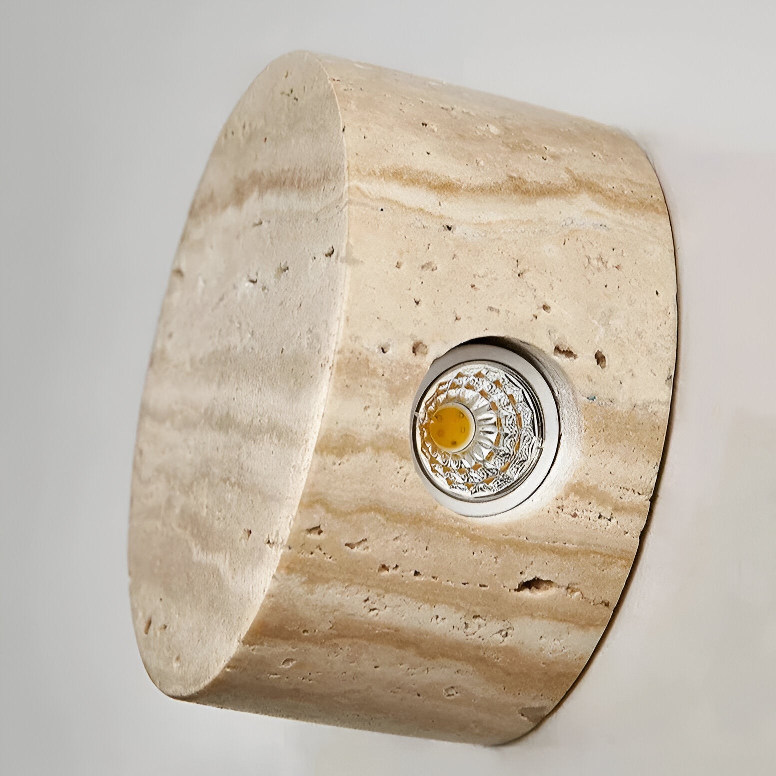 Wall Lamp Travertine Stone 3.9 in Round Frosted Glass Bedroom Hallway Ambient Up Down Light Minimalist Japandi Fixture | Thomler