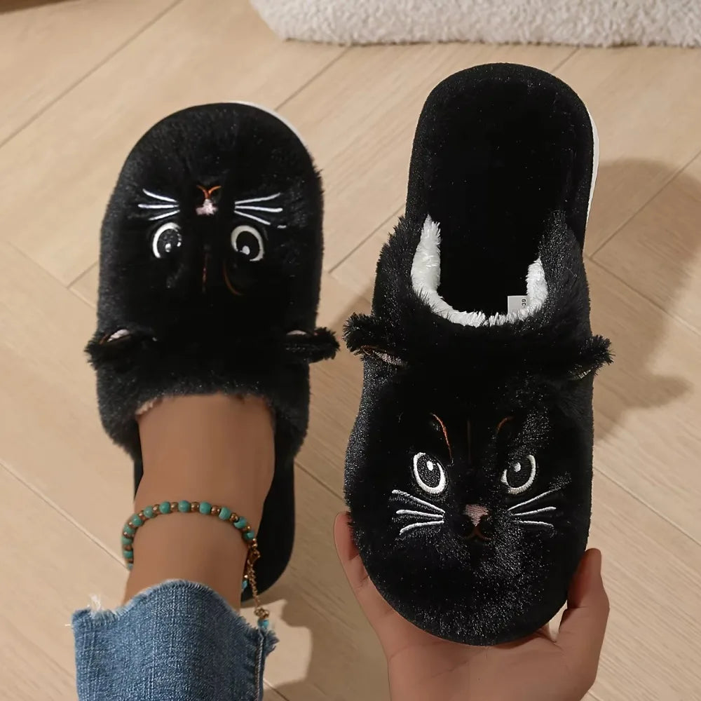 Women's Fuzzy Cat Slippers with Cushioned Foam Sole & Non-Slip Grip for Indoor Lounging & Bedroom Comfort | Thomler