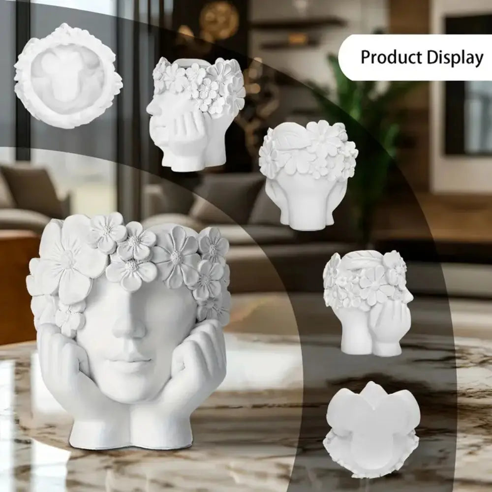 Flower Pot Resin 15.0 cm White Face Planter Indoor Outdoor Succulent Decorative Sculpture Boho Home Décor | Thomler