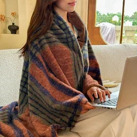 Faux Cashmere Plaid Throw Blanket – Thick Plush Portable Cover for Couch, Bed, Travel & Winter Warmth | Thomler