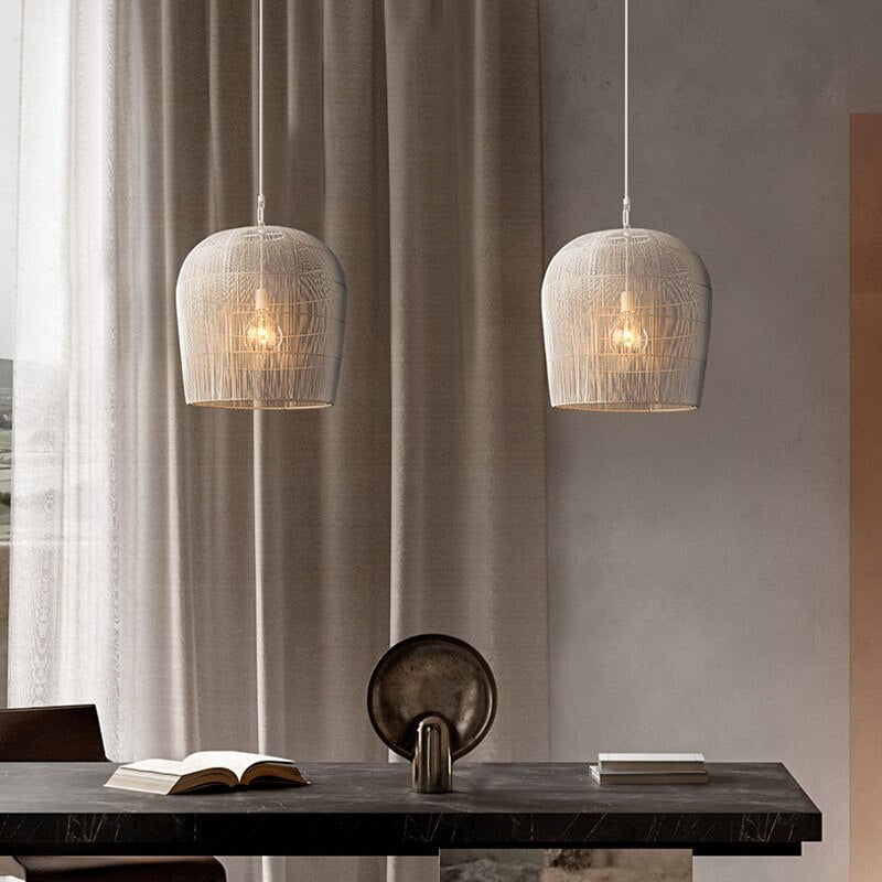 Pendant Light Rattan Hand Woven Shade Ø31.0 cm To Ø61.0 cm White Black Dining Room Living Room Japandi Hanging Ceiling Lamp | Thomler