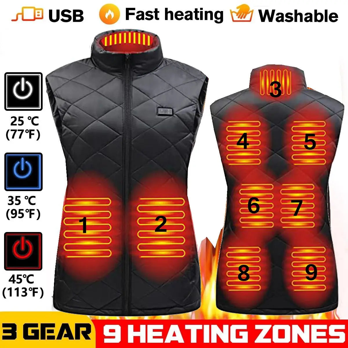 Women's USB Heated Vest with Infrared Heat Zones for Cold Weather | Lightweight Rechargeable Warming Jacket for Fall Winter Outdoor | Thomler