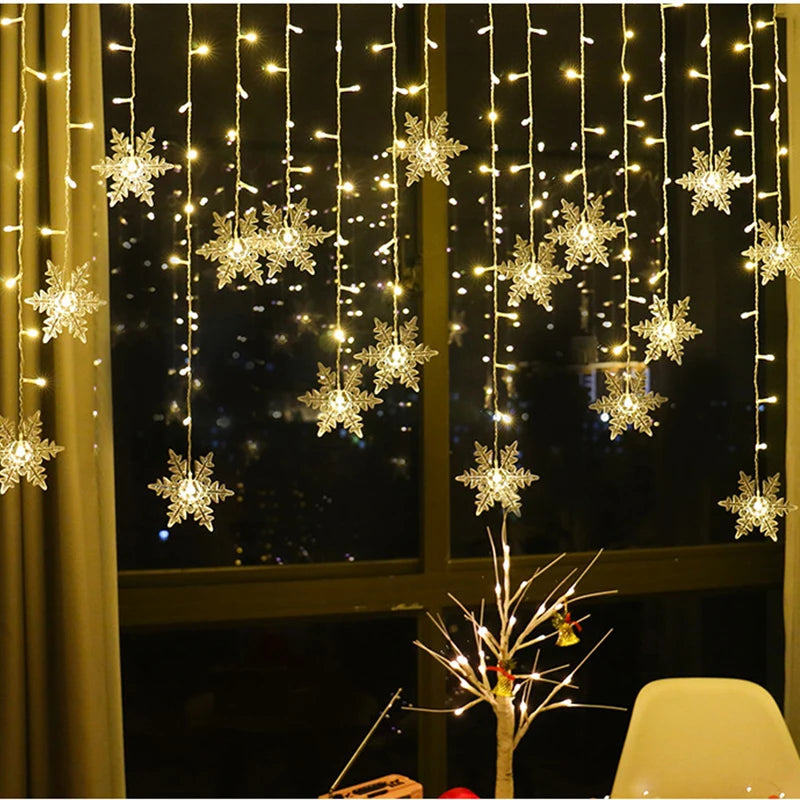Snowflake Cascading Window Curtain Lights 10.5 ft LED String with 8 Modes for Indoor Outdoor Holiday Decoration | Thomler