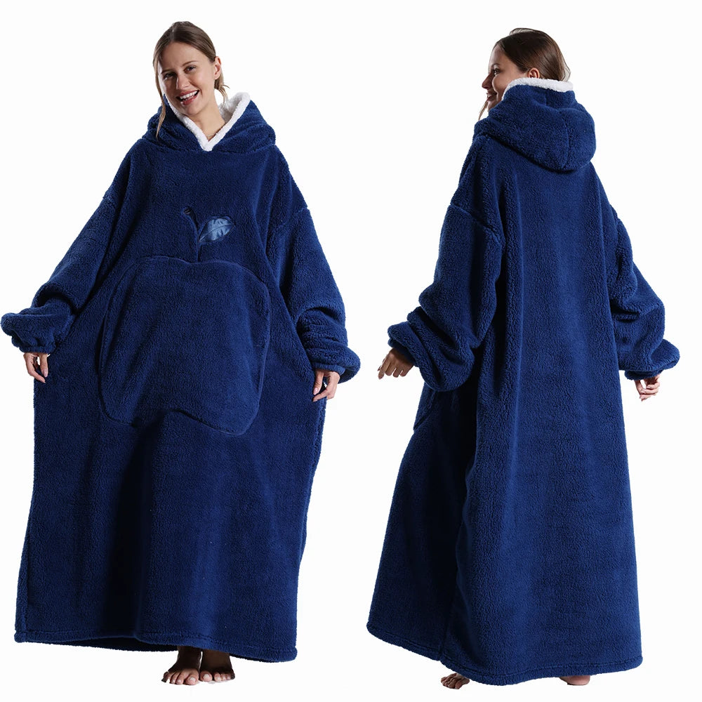 Oversized Wearable Blanket Hoodie with Sleeves – Plush Sherpa-Lined Loungewear for Adults – Cozy TV Throw Wrap for Home Relaxation, Winter | Thomler