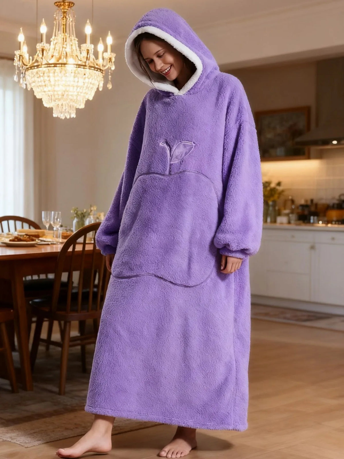 Oversized Wearable Blanket Hoodie with Sleeves – Plush Sherpa-Lined Loungewear for Adults – Cozy TV Throw Wrap for Home Relaxation, Winter | Thomler