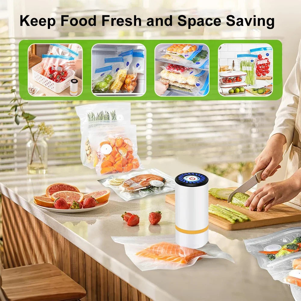 Rechargeable Handheld Food Vacuum Sealer with Reusable Storage Bags – Portable Kitchen Sealing System for Meal Prep & Freshness | Thomler