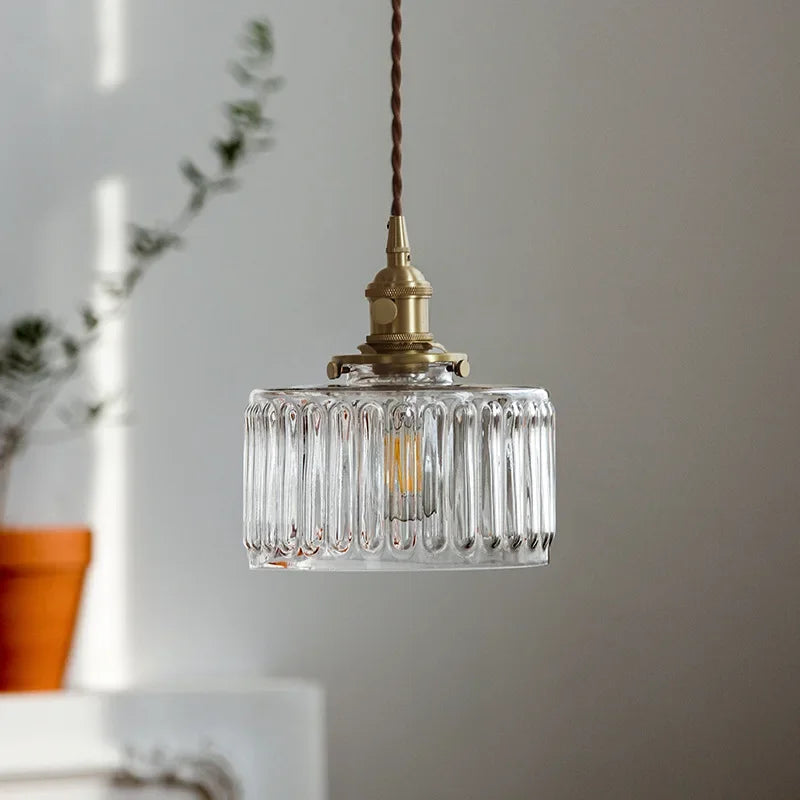 Pendant Light Ribbed Glass 17.5 cm Clear Or Grey Dining Room Kitchen Island Hanging Ceiling Lamp Adjustable E27 | Thomler