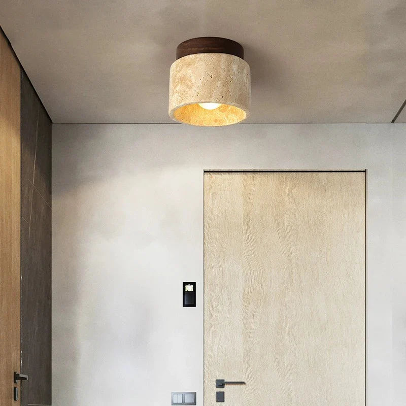 Ceiling Light Travertine Stone 4.7 in Cream Hallway Surface Mount LED Japandi Minimalist Flush Mount Fixture | Thomler