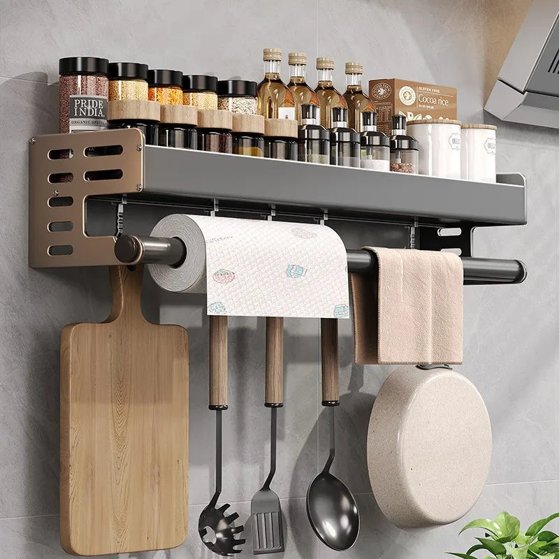Kitchen Wall Rack Aluminium 50.0 cm Gunmetal Grey Drill Free Spice Storage Paper Towel Holder Organiser | Thomler