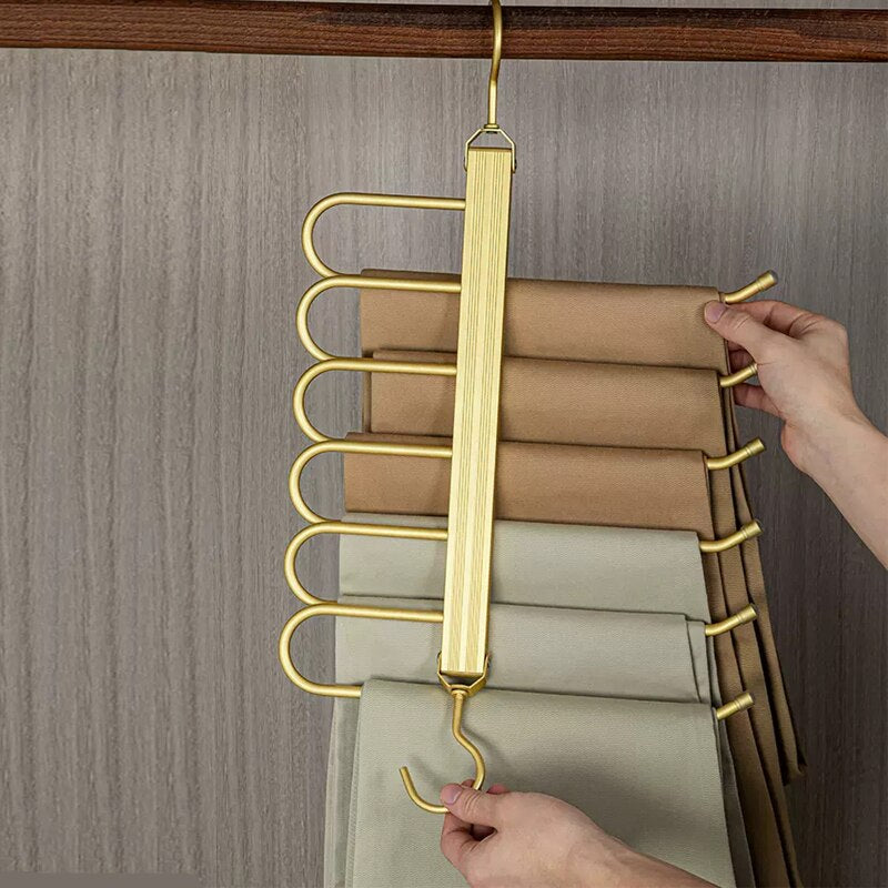 Trouser Hanger Aluminium 36.0 cm Gold 6 Tier Wardrobe Space Saving Clothes Organiser Swivel Closet Storage Rack | Thomler