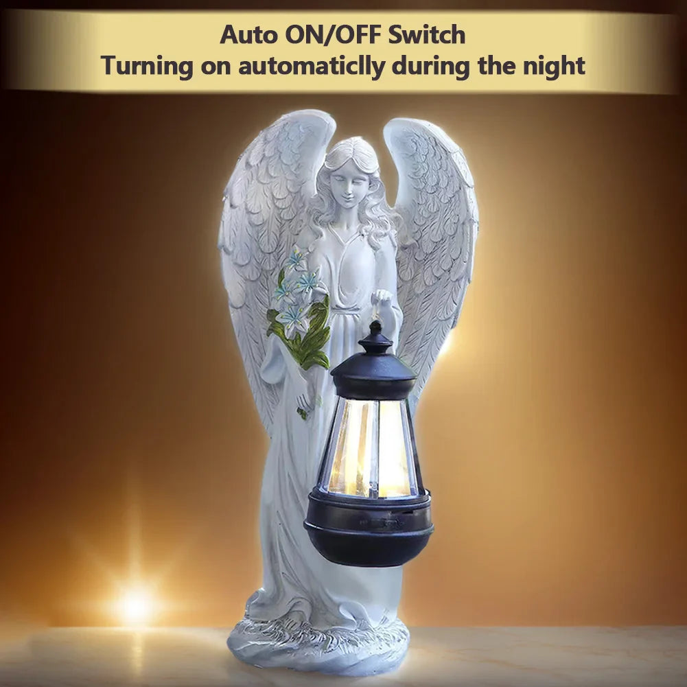 Garden Statue Resin 31.0 cm White Solar LED Lantern Waterproof Patio Memorial Decoration Outdoor Light | Thomler