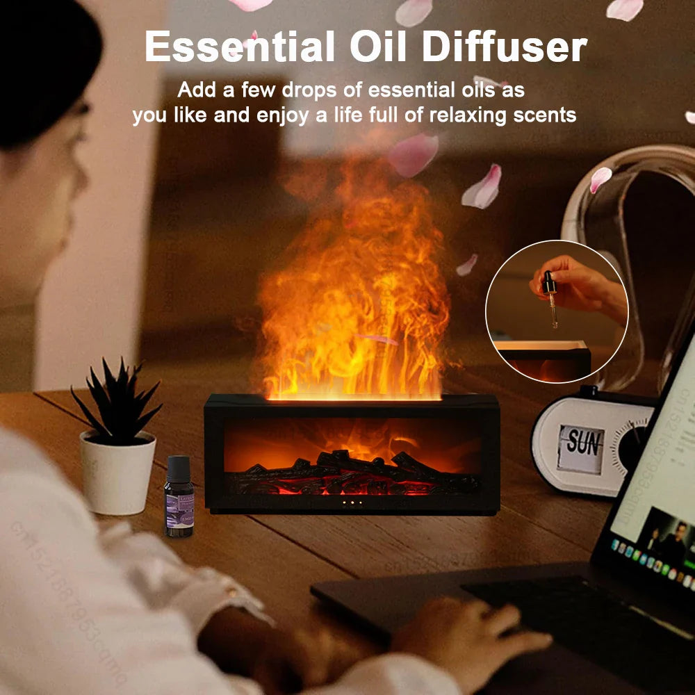 Humidifier Fireplace Effect 150 ml Remote Control LED Mood Light Aromatherapy Bedroom Desk Diffuser | Thomler