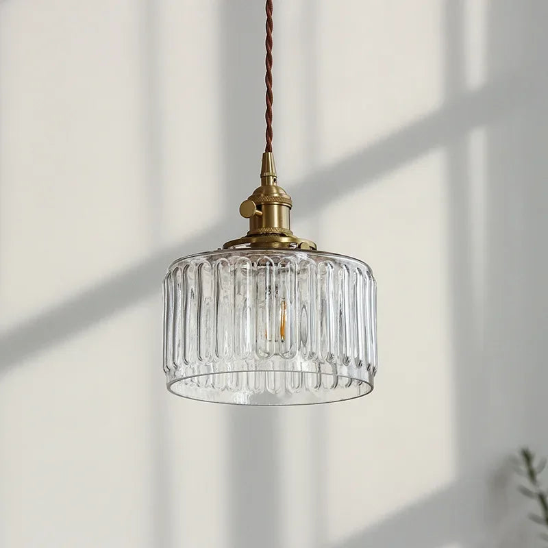 Pendant Light Ribbed Glass 17.5 cm Clear Or Grey Dining Room Kitchen Island Hanging Ceiling Lamp Adjustable E27 | Thomler