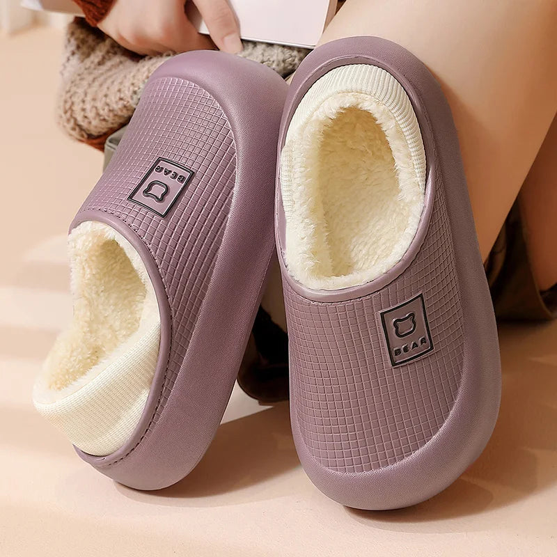 Waterproof Plush Bear Slippers for Indoor & Outdoor – Thick Anti-Slip Sole, Cozy Cotton-Lined House Shoes for Men & Women | Thomler