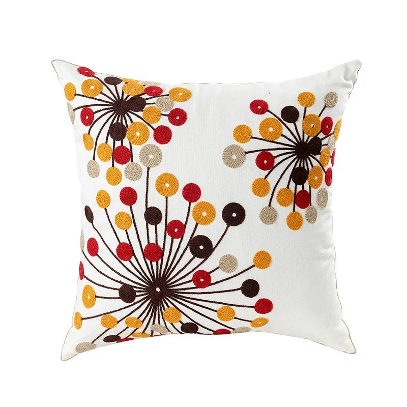 Cushion Cover Cotton Canvas 45.0 cm Floral Embroidered White Sofa Bed Decorative Pillow Case Farmhouse Living Room Accent | Thomler