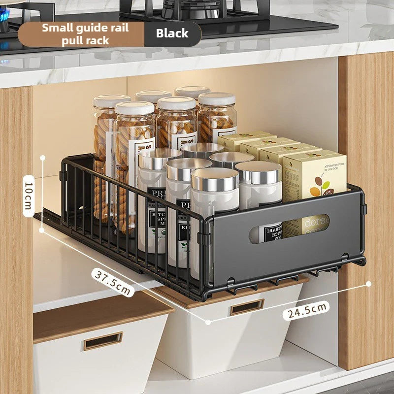 Storage Drawer Carbon Steel 37.5 cm Pull Out Kitchen Cabinet Spice Organiser Pantry Rack Black | Thomler