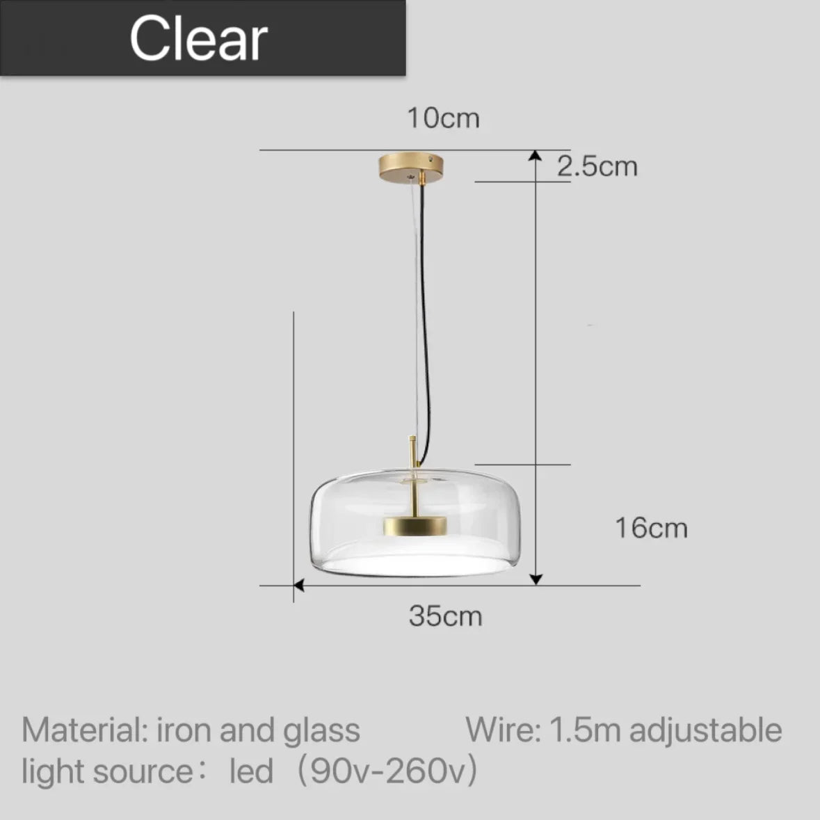 Glass Globe Hanging Fixture Adjustable Ceiling Light for Kitchen Island Dining Room Living Space | Amber Clear Gray in 6 10 or 14 Inch Diame | Thomler