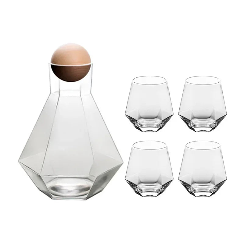 Glass Drinkware Set Eco-Friendly 9 in Jug 4 in Rocks Glasses Diamond Pattern Bar Kitchen Dining Accessories | Thomler