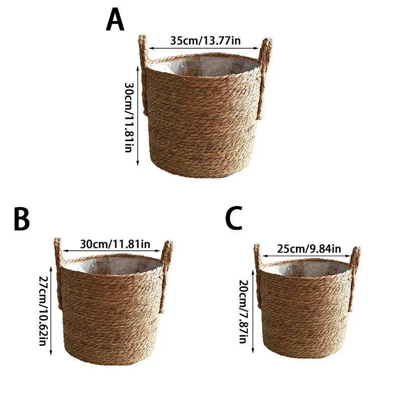 Plant Basket Seagrass Woven 35.0 cm Natural Indoor Outdoor Decorative Storage Planter Boho Scandinavian Rustic Home Decor | Thomler