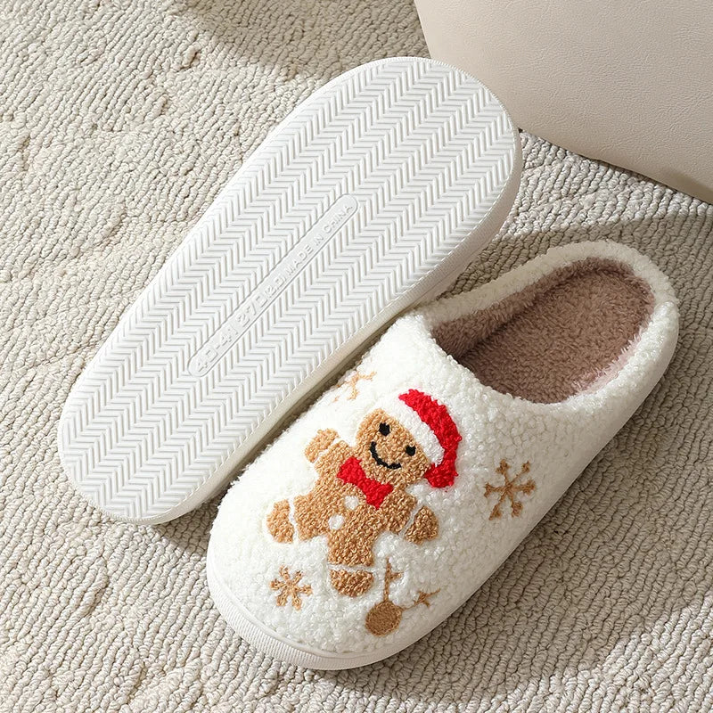 Plush Gingerbread House Slippers for Women & Men – Cozy Indoor Slides with Non-Slip Sole for Bedroom & Holiday Lounging | Thomler