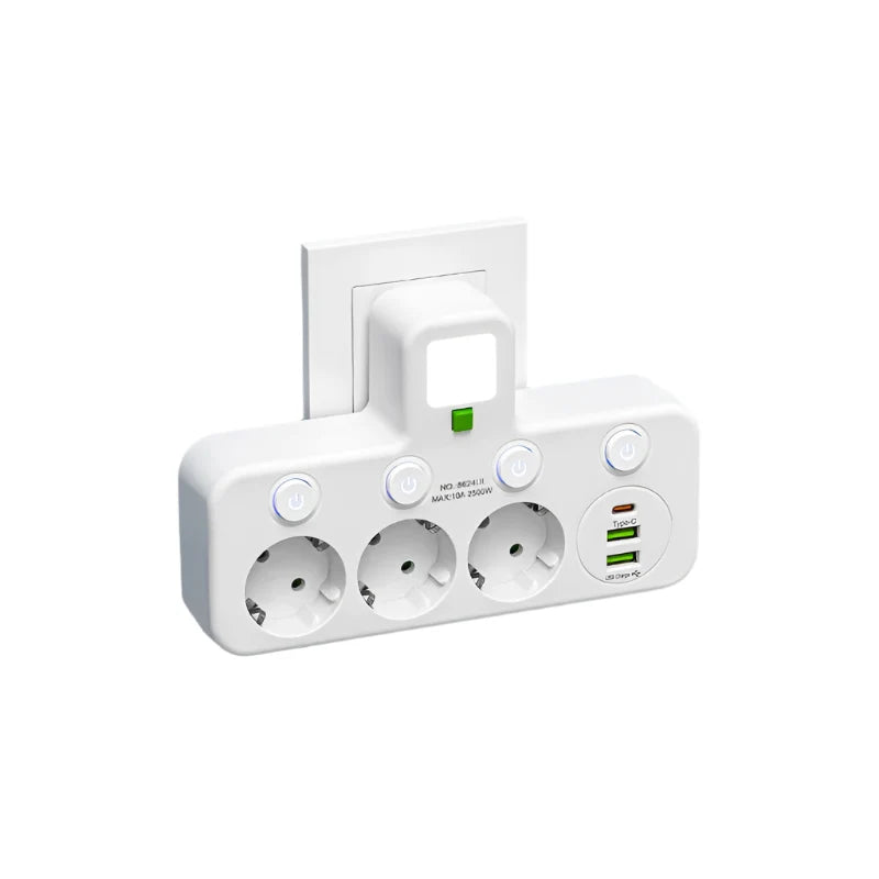 Power Strip with USB-C & Dual USB Ports – 4-Outlet Surge Protector with On/Off Switch – 2500W Flame-Resistant Extension Cord for Home | Thomler