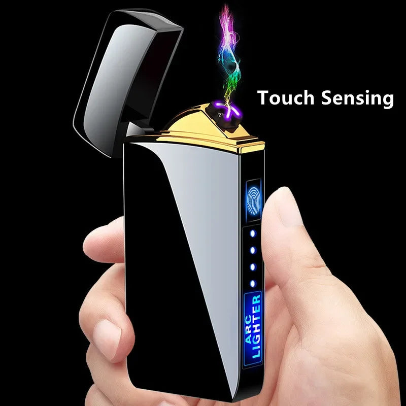 Rechargeable Dual-Arc Plasma Lighter with Touch Sensor & LED Display for Candles, Pipes & Outdoor Use | Thomler