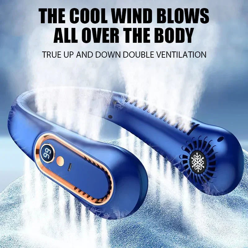 Wearable Bladeless Neck Fan with Digital Display – Hands-Free USB Rechargeable Personal Cooler, 4-Speed Dual Motor, Flexible Neckband for | Thomler