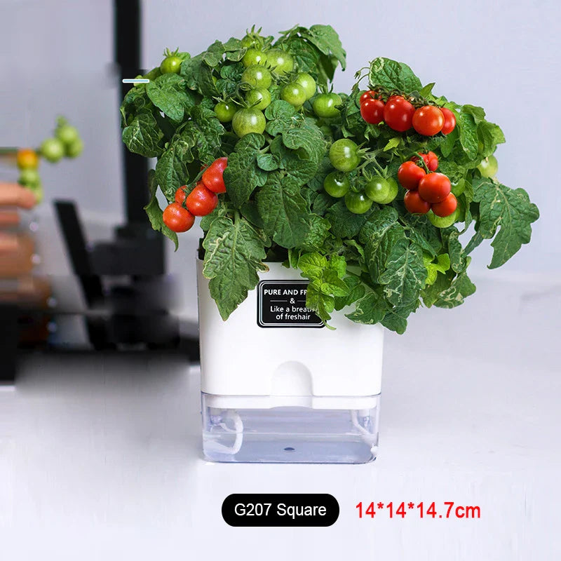 Flower Pot Self Watering PP AS Plastic 25.0 cm White Indoor Herb Planter Hydroponic Windowsill Office Container | Thomler