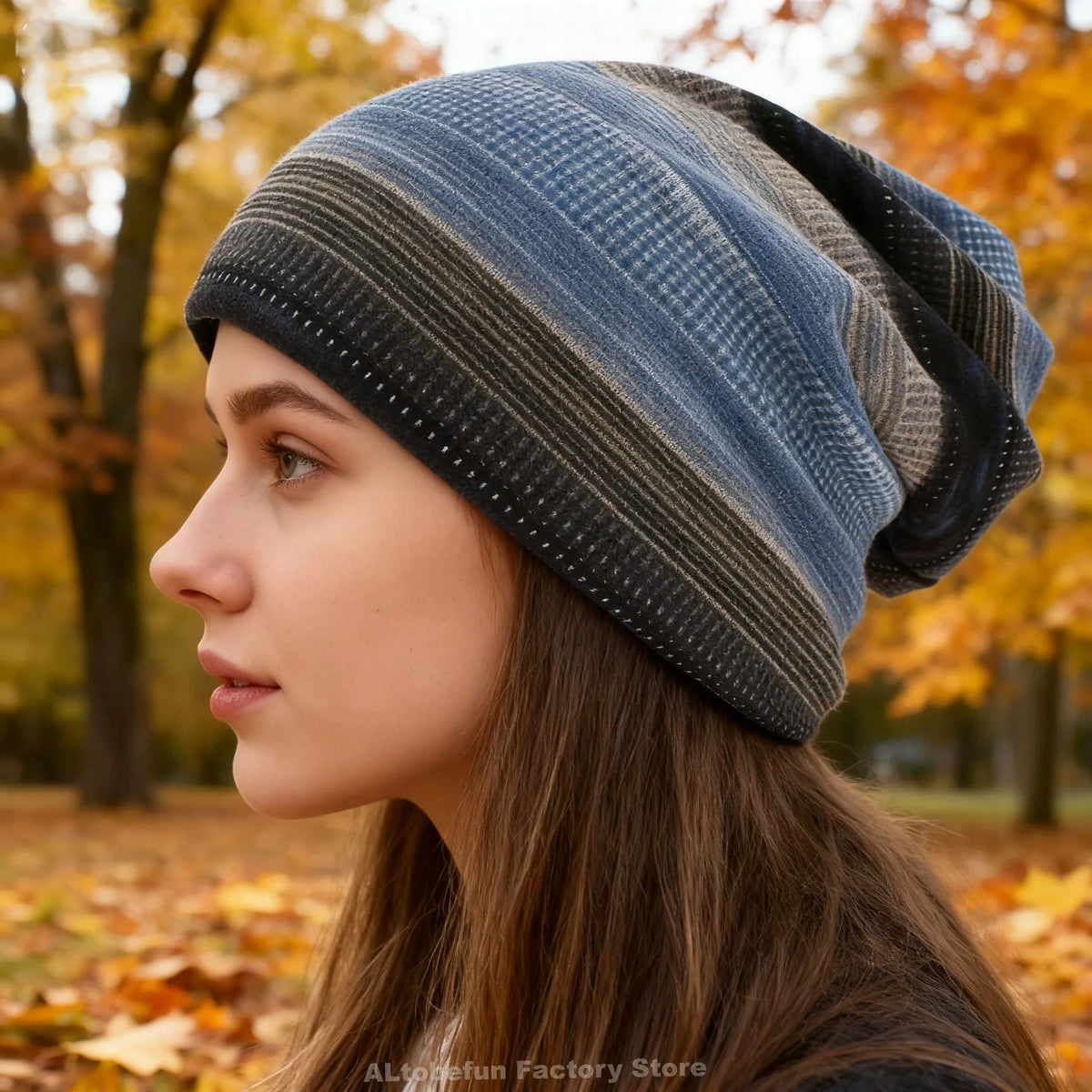 Reversible Lightweight Beanie Hat Striped Knit Cap & Scarf for Women Fall Winter Convertible Slouchy Headwear | Thomler
