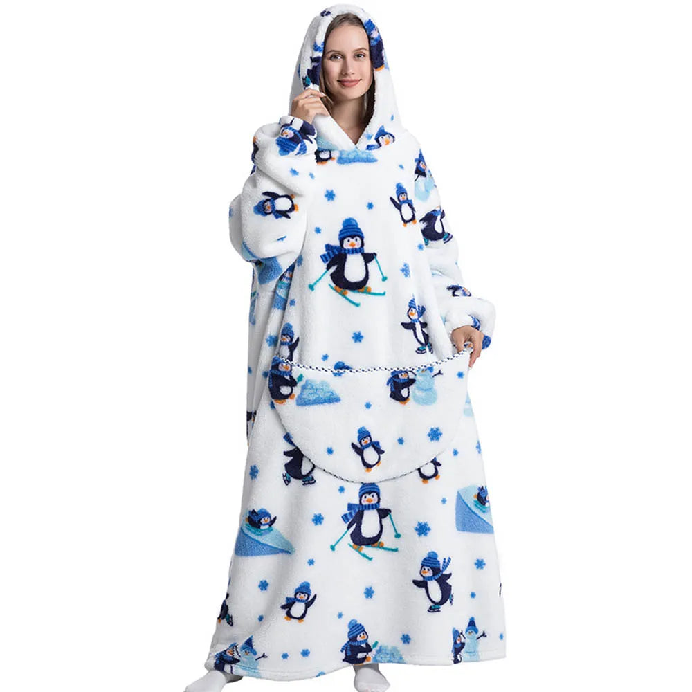 Oversized Wearable Throw with Sleeves – Ultra-Plush Hooded Wrap for All-Day Comfort – Sherpa Fleece Loungewear for Men & Women | Thomler