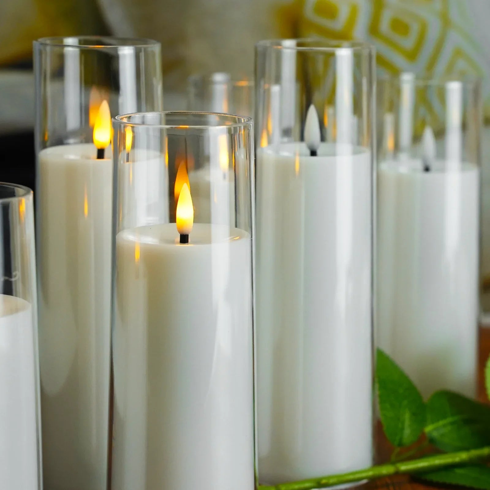 Flameless Candle Acrylic 9 in 9-Piece Set LED Remote Controlled Home Decor Ambient Lighting | Thomler