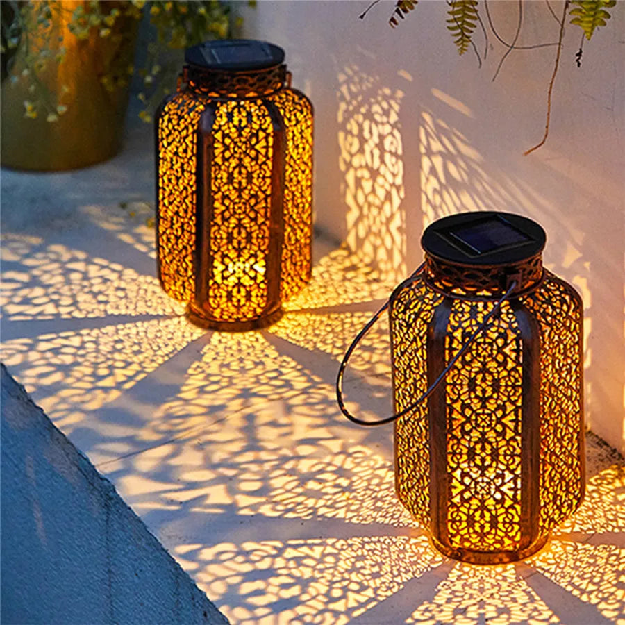 Outdoor Lantern Iron Solar 9 in Cylinder 7 in Round Garden Patio Decorative Lighting | Thomler