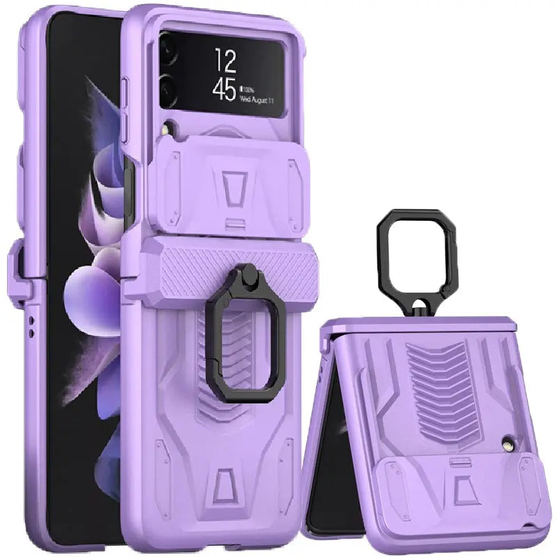 Foldable Phone Protective Cover with Magnetic Kickstand Ring for Samsung Galaxy Z Flip 4 & Z Flip 3 – Dual-Layer Shockproof Design | Thomler