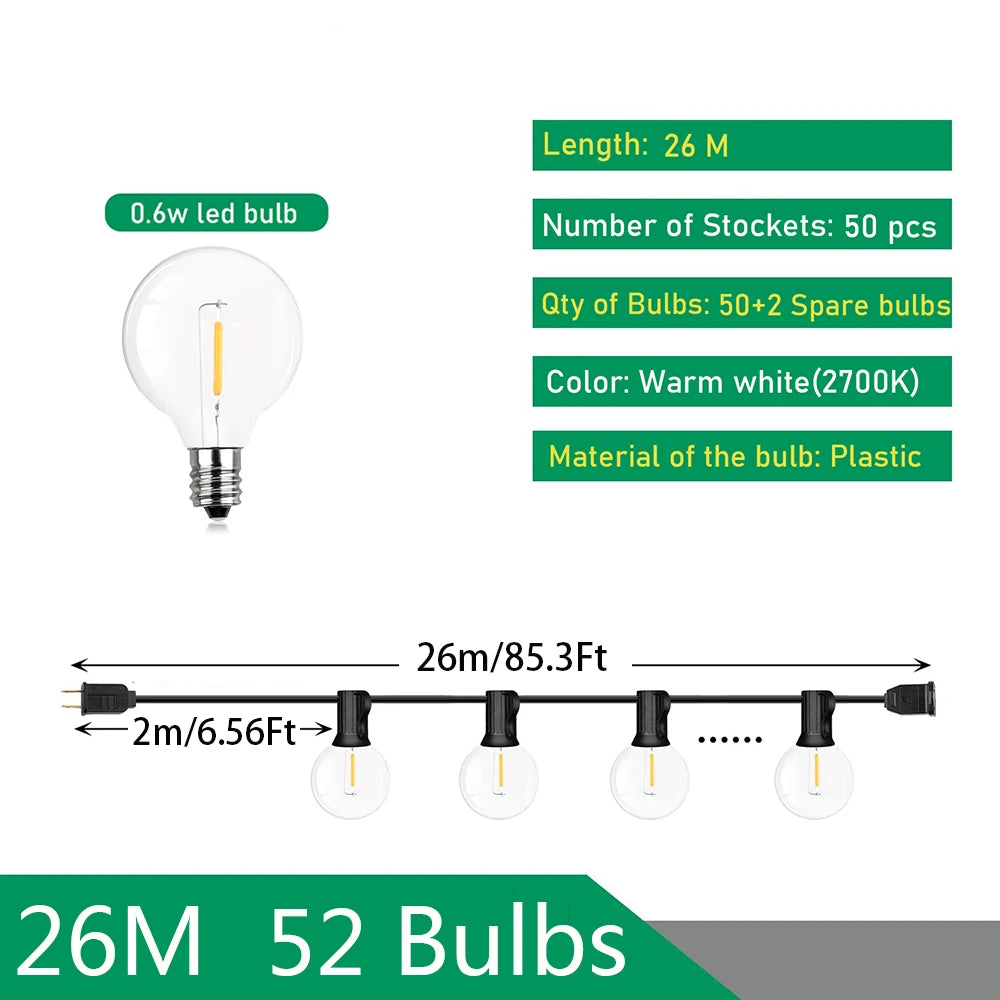 Outdoor Globe String Lights LED Warm White Festoon for Patio Garden Wedding Party Backyard Decorative Lighting | Thomler