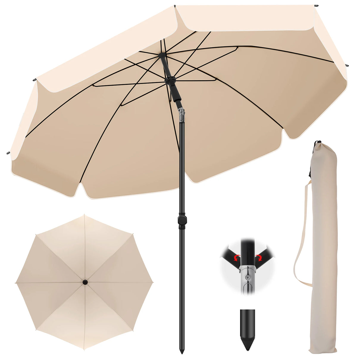 6.5 ft Tilt Patio Umbrella with Carry Bag – Portable UV Protection Canopy for Backyard, Beach & Outdoor Tables | Thomler