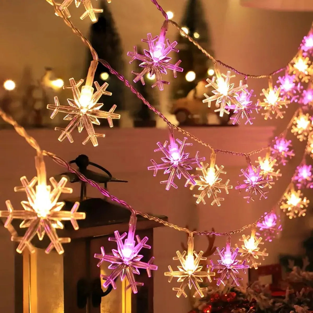 Battery-Powered Snowflake String Lights – Indoor & Outdoor LED Fairy Lights for Holiday Decor, Garden, Living Room – Winter Christmas | Thomler