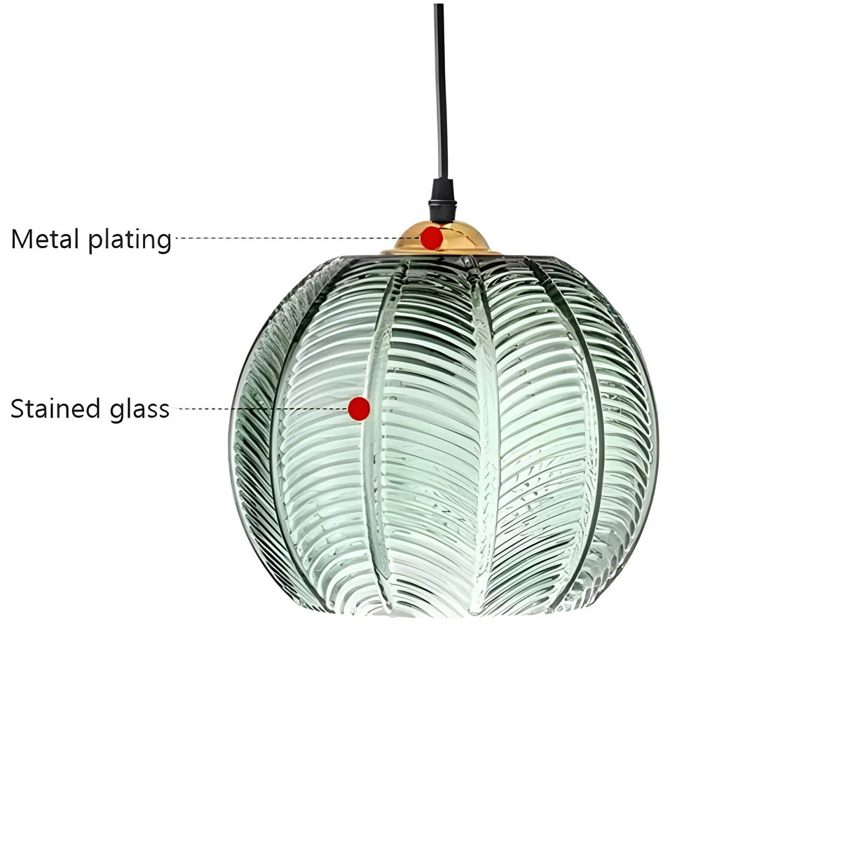Pendant Light Glass 25.0 cm Green Dining Room Kitchen Island Hanging Ceiling Lamp Ribbed Globe E27 Retro Lighting | Thomler