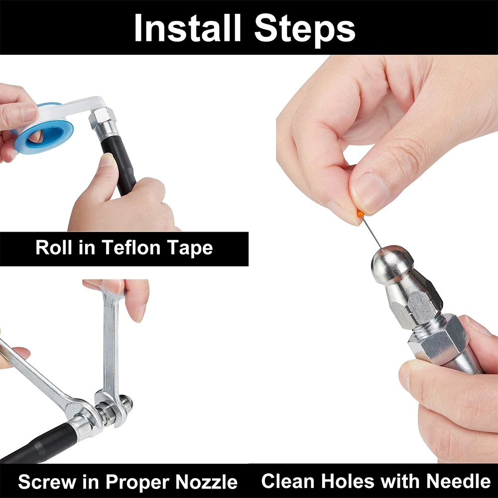 High-Pressure Drain Jetter Hose with Rotating Stainless Steel Nozzle for Pressure Washer Clogs in Sewer Lines Pipes Toilets Sinks | Thomler