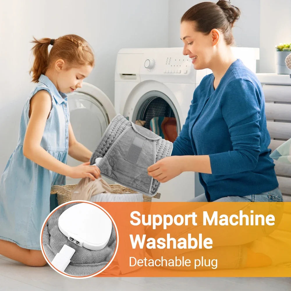 Multi-Zone Microplush Wrap Pad 9-Level Adjustable Timer 75W Waist Back Abdomen Legs Hands Home Office Silver Gray | Thomler