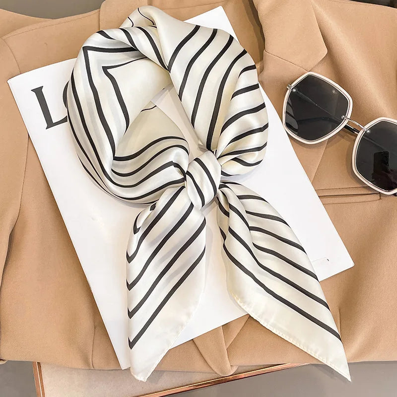 Silky Equestrian Print Square Scarf 27.5×27.5 in – Satin Neck Wrap Hair Tie Headband for Women | Thomler