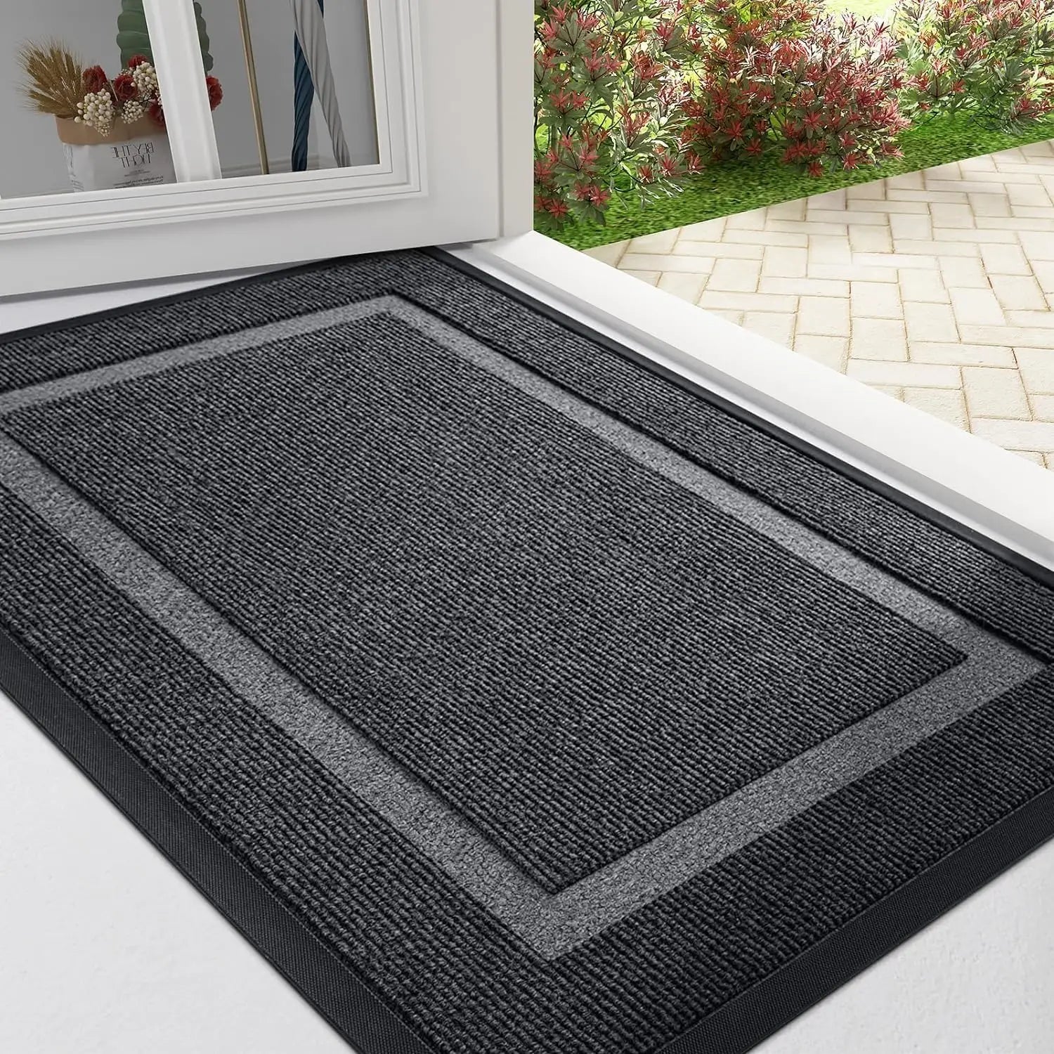 Doormat Rubber Low Profile Indoor Outdoor Entrance Hallway Patio Non Slip Dirt Trapping Weather Resistant Floor Mat | Thomler