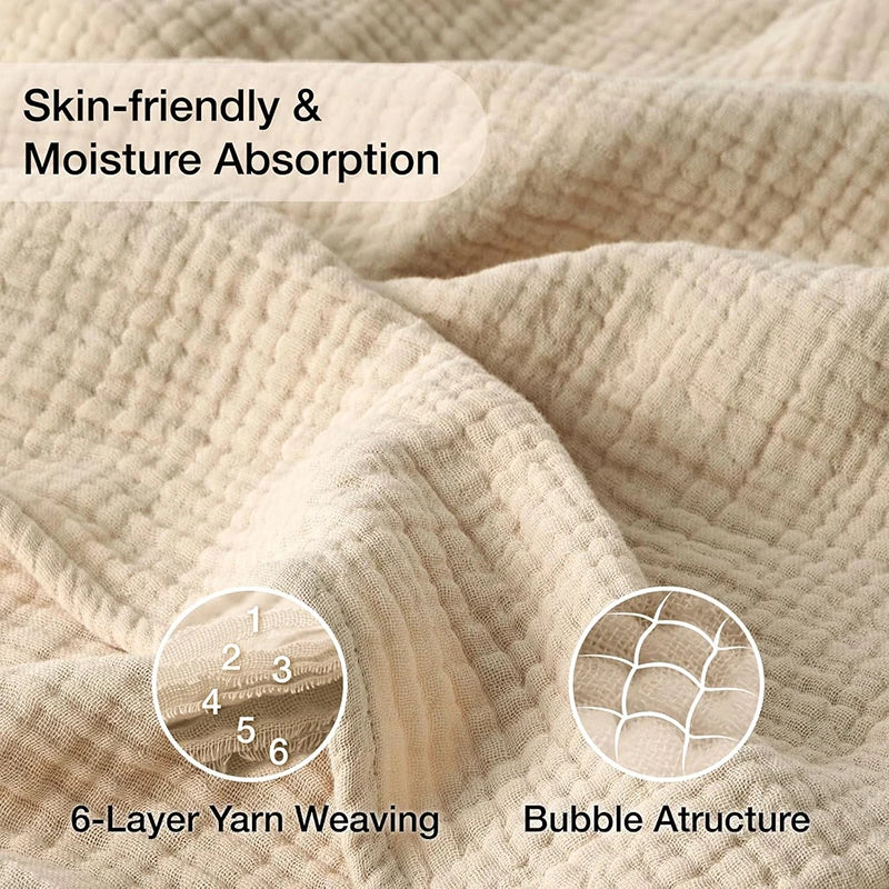 6-Layer Cotton Breathable Throw Blanket for Bed & Sofa – Lightweight All-Season Bedspread for Hot Sleepers & Year-Round Comfort | Thomler