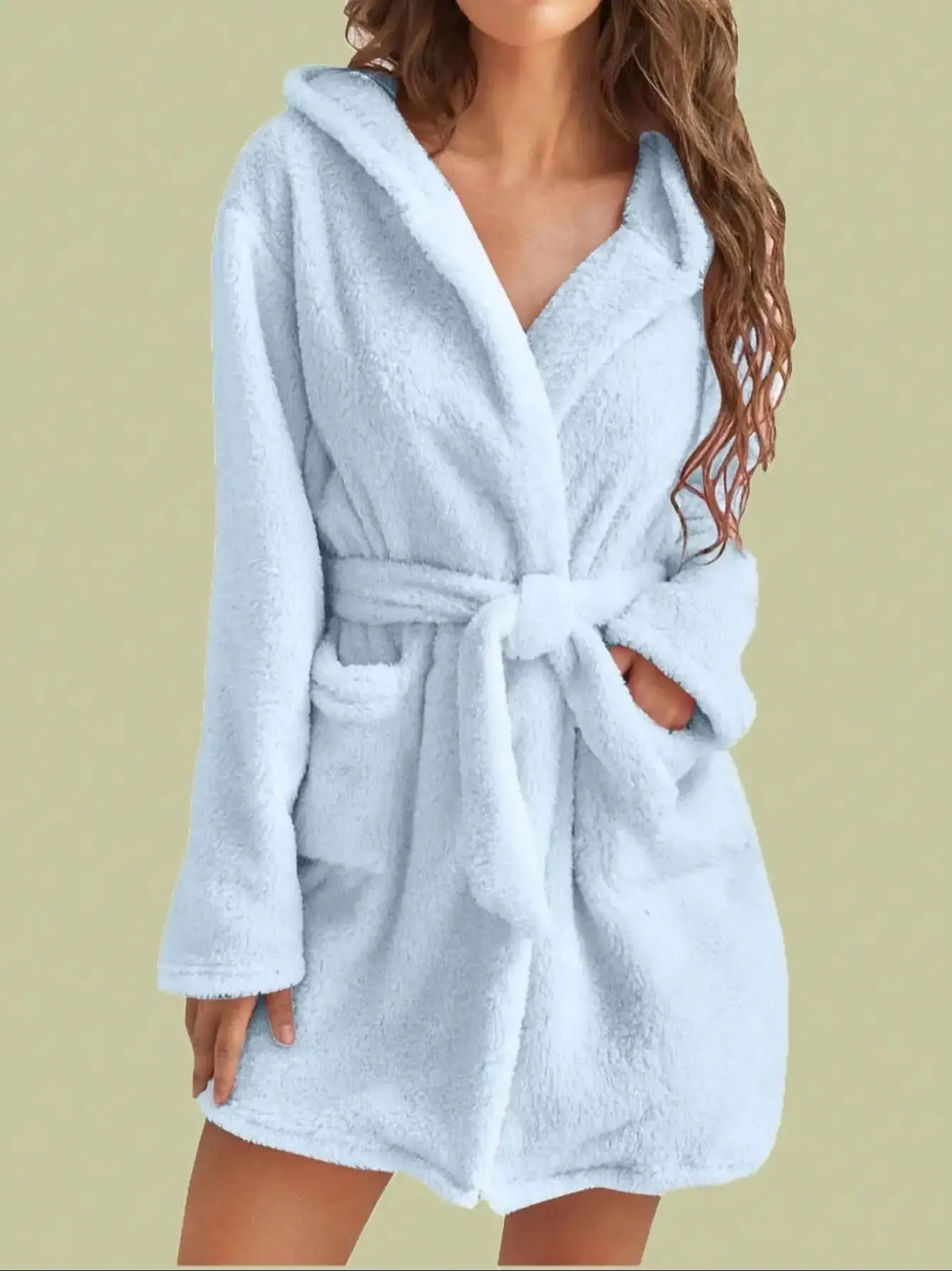 Women's Hooded Fleece Robe with Belt, Plush Loungewear for Cold Weather Relaxation at Home | Thomler